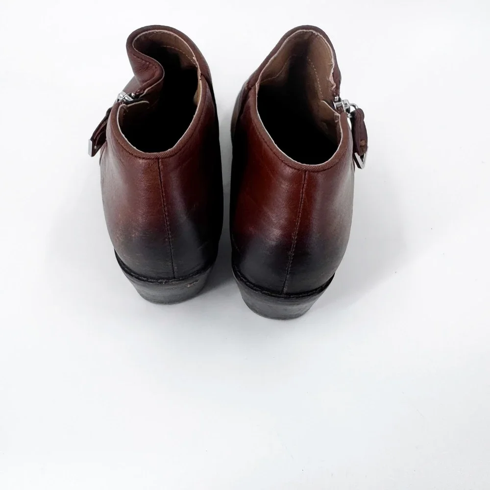 Vionic JOLENE Brown Leather Side Zip Ankle Boots Block‎ Heel Comfort Size 8.5